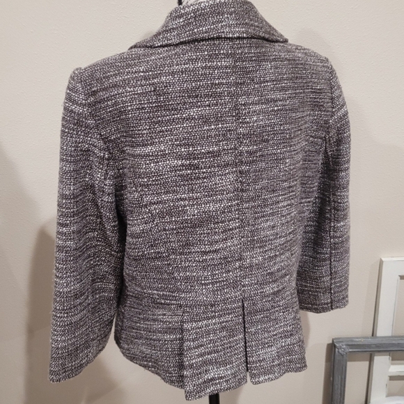 Ann Taylor Wool Blend Tweed Cropped Jacket Blazer grey brown 3/4 sleeve SZ 12 - Picture 2 of 12